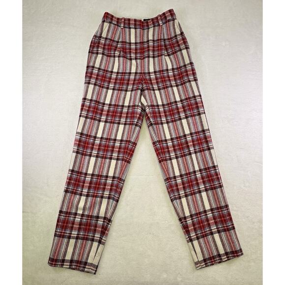J.CREW Tapered-Leg Wool Pants Tartan Plaid White/Red Womens Size 2T TALL - Picture 4 of 16